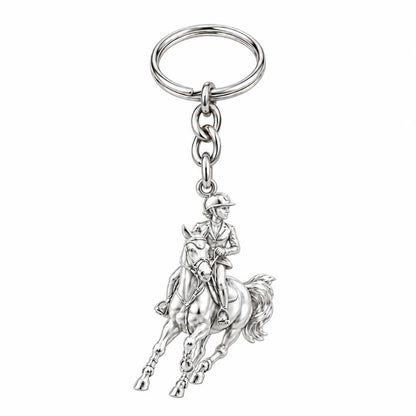 Galloping Rider Charm Keychain – silver, front view