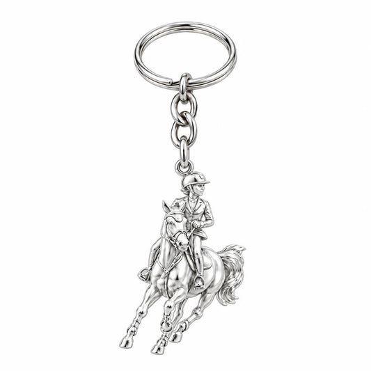 Galloping Rider Charm Keychain – silver, front view