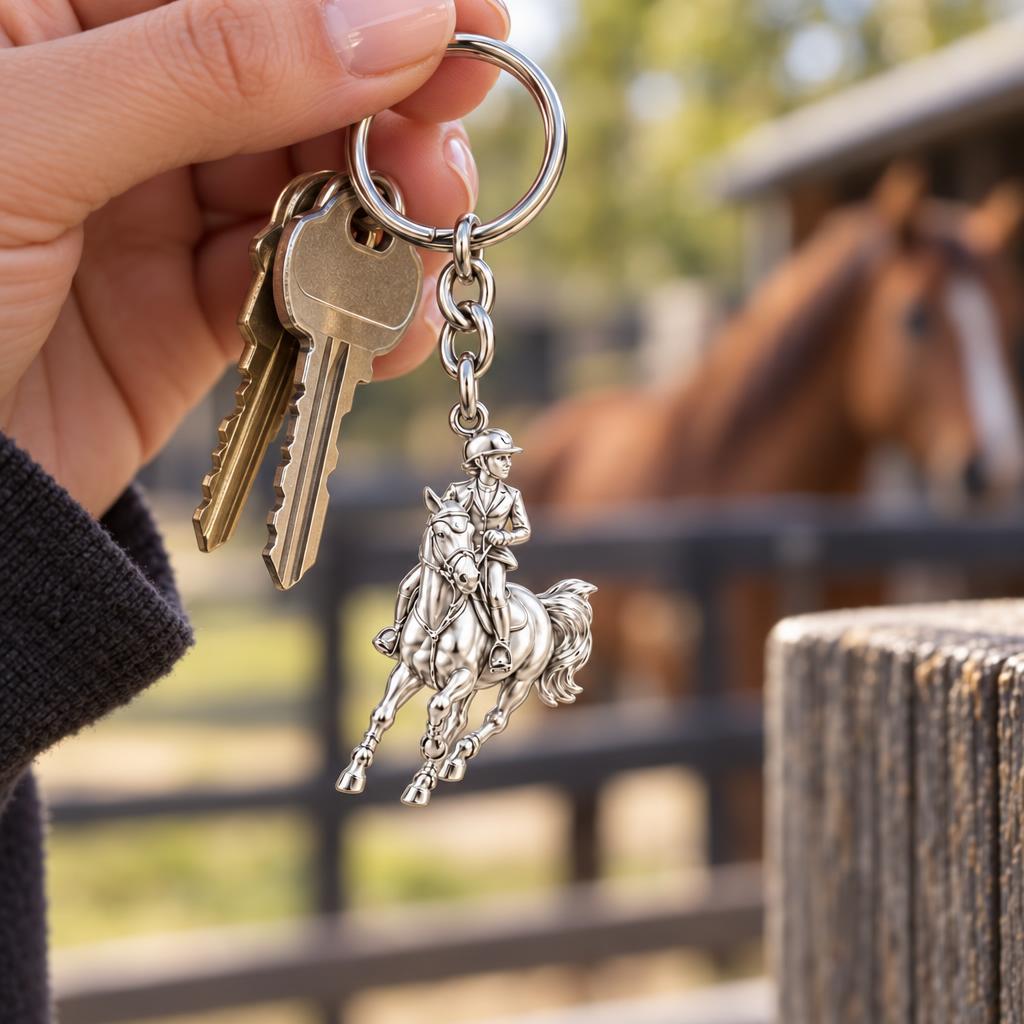 Galloping Rider Charm Keychain – worn / in use