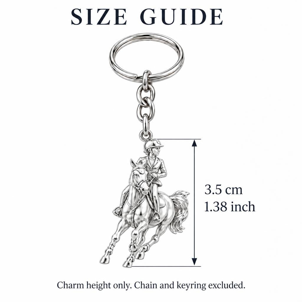 Galloping Rider Charm Keychain – size guide, 3.5 cm (1.38 in) charm, chain and keyring excluded