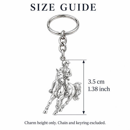 Galloping Rider Charm Keychain – size guide, 3.5 cm (1.38 in) charm, chain and keyring excluded