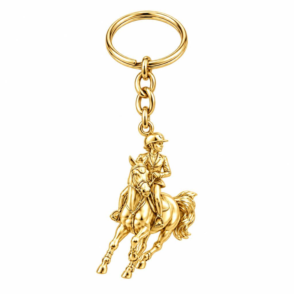 Galloping Rider Charm Keychain – 18K gold, front view