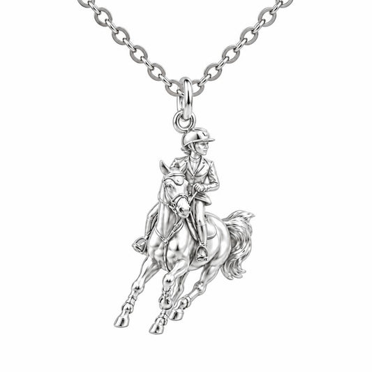 Galloping Rider Charm Necklace Set – silver, front view