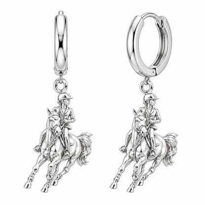 Galloping Rider Huggie Charm Earrings – silver, front view