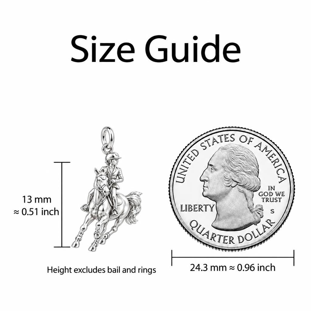 Galloping Rider Huggie Charm Earrings – size guide, 13 mm charm next to a quarter