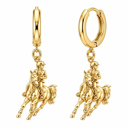Galloping Rider Huggie Charm Earrings – 18K gold, front view
