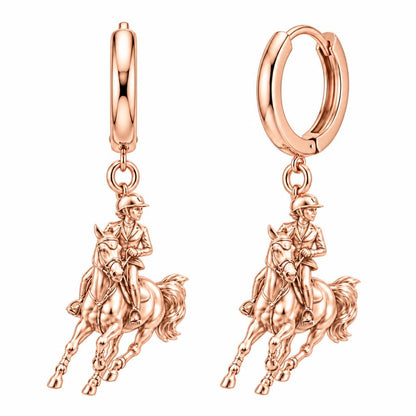 Galloping Rider Huggie Charm Earrings – rose gold, front view
