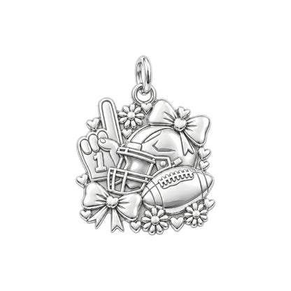 Game Day Bows and Hearts Charm Bracelet – Personalized Mom Gift – silver charm, front view