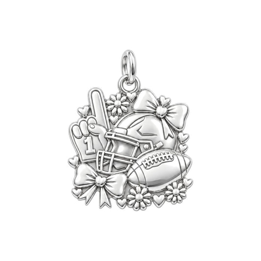 Game Day Bows and Hearts Charm Bracelet – Personalized Mom Gift – silver charm, front view