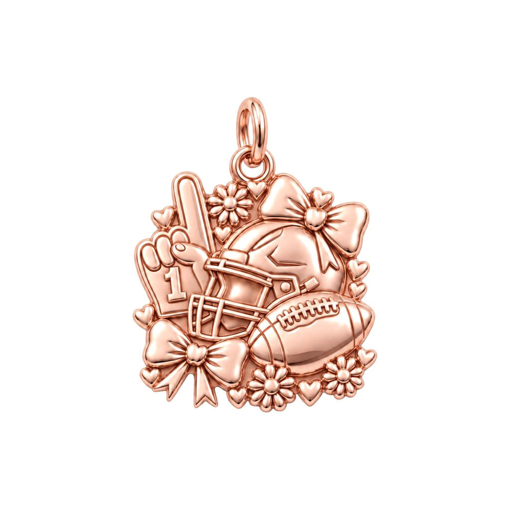Game Day Bows and Hearts Charm Bracelet – Personalized Mom Gift – rose gold charm, front view