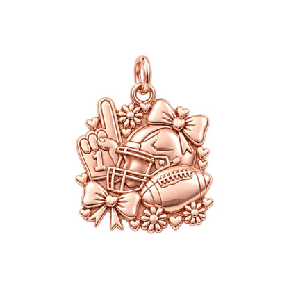 Game Day Bows and Hearts Charm Bracelet – Personalized Mom Gift – rose gold charm, front view