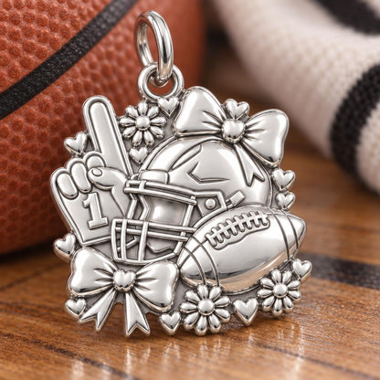 Game Day Bows and Hearts Charm Bracelet – Personalized Mom Gift – macro detail of the charm