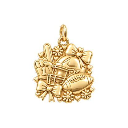 Game Day Bows and Hearts Charm Bracelet – Personalized Mom Gift – 18K gold charm, front view