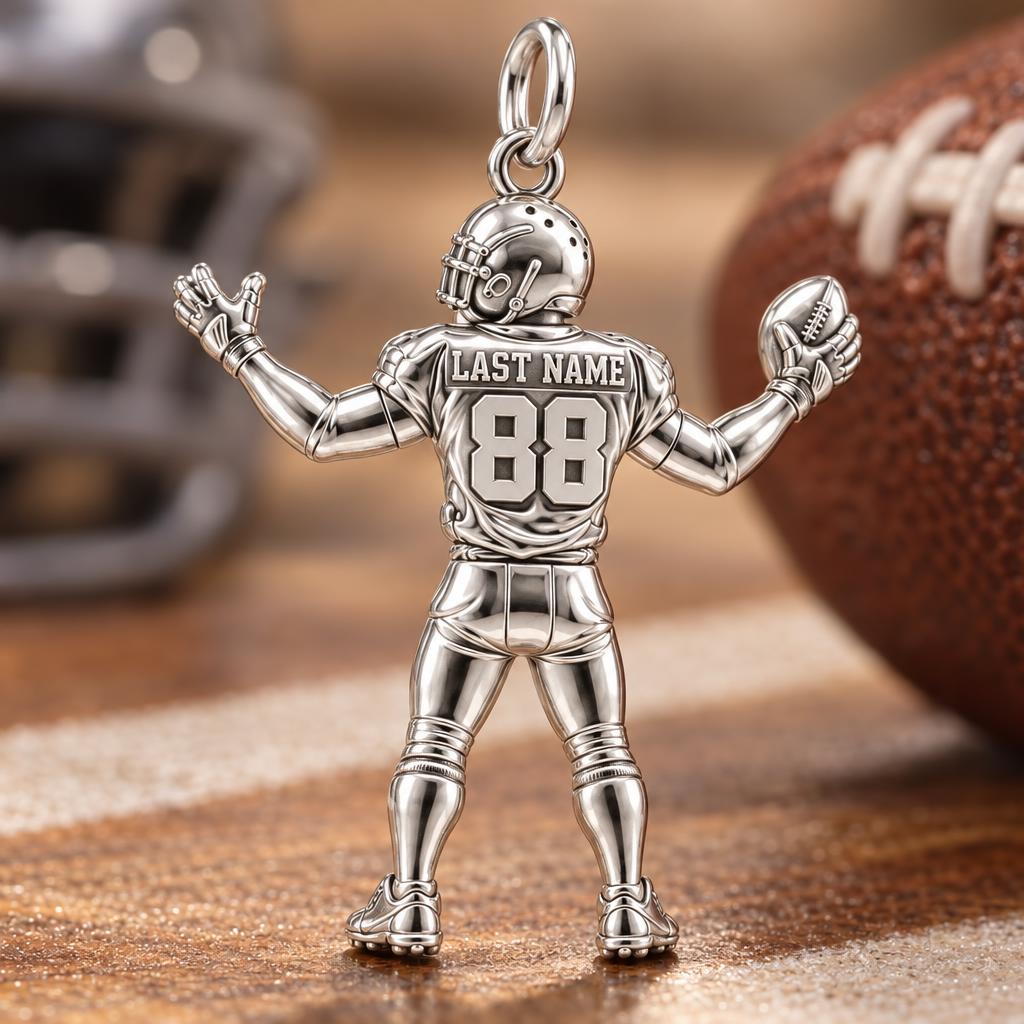 Game Day Gridiron Hero Charm Bracelet – Personalized Mom Gift – macro detail of the charm