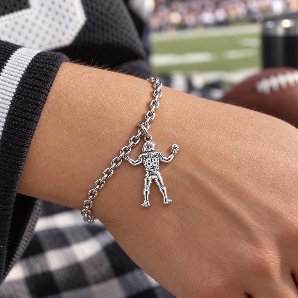 Game Day Gridiron Hero Charm Bracelet Set – worn / in use
