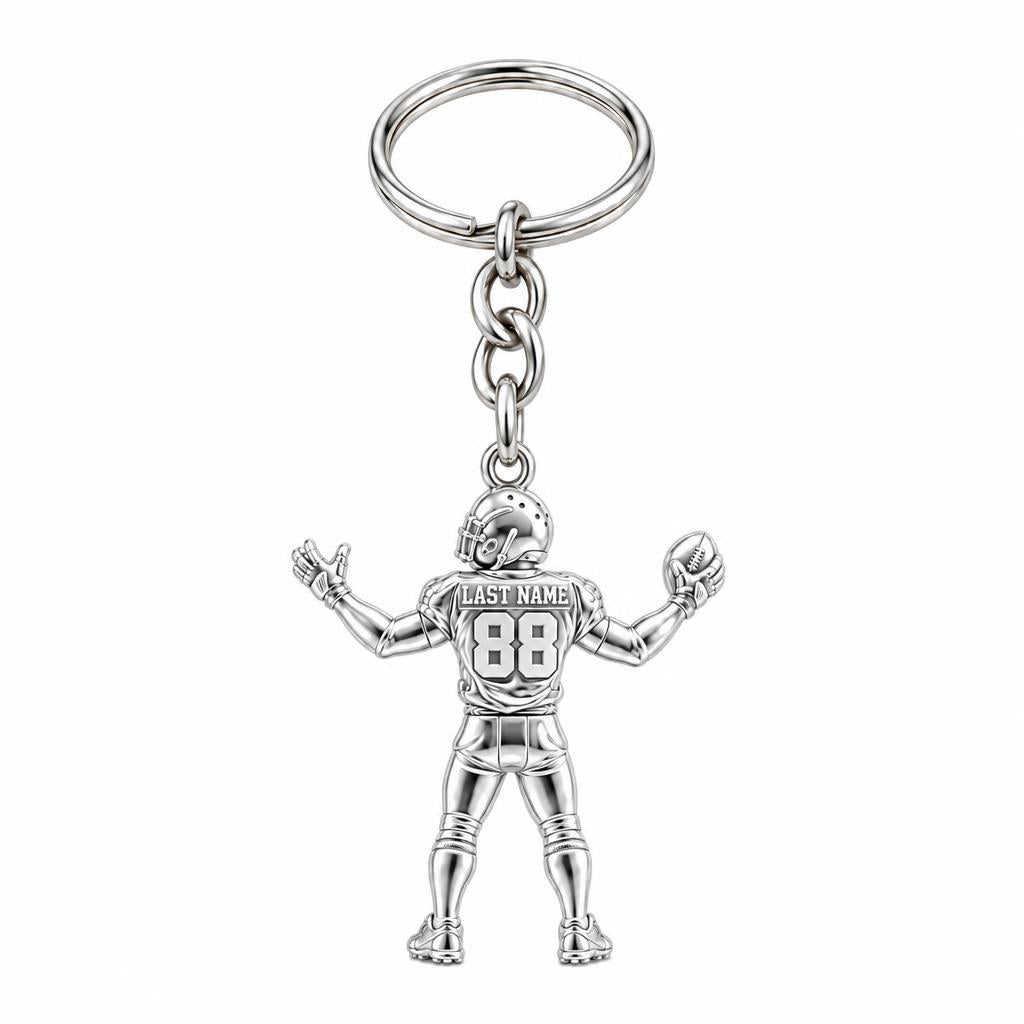 Game Day Gridiron Hero Charm Keychain – silver, front view