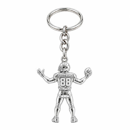Game Day Gridiron Hero Charm Keychain – silver, front view