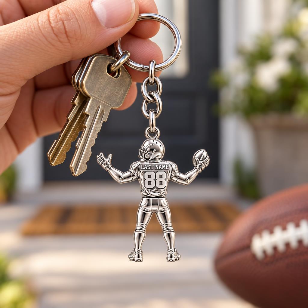 Game Day Gridiron Hero Charm Keychain – worn / in use