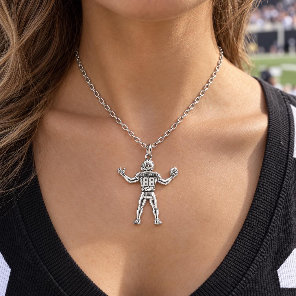 Game Day Gridiron Hero Charm Necklace Set – worn / in use