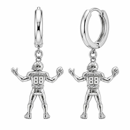 Game Day Gridiron Hero Huggie Charm Earrings – silver, front view