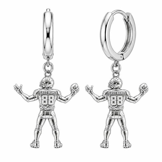 Game Day Gridiron Hero Huggie Charm Earrings – silver, front view