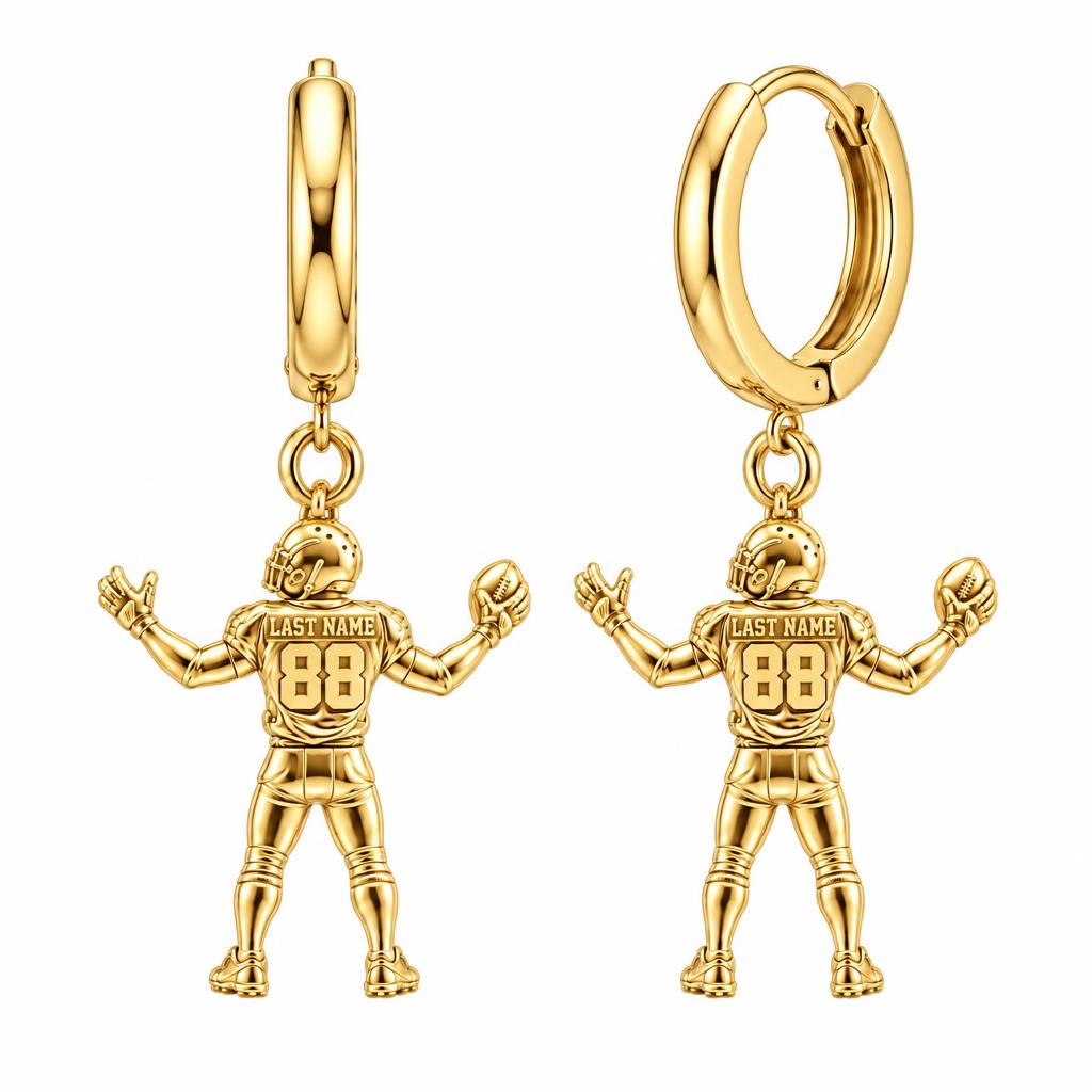 Game Day Gridiron Hero Huggie Charm Earrings – 18K gold, front view