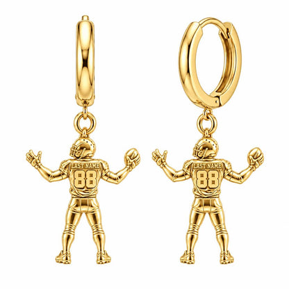 Game Day Gridiron Hero Huggie Charm Earrings – 18K gold, front view