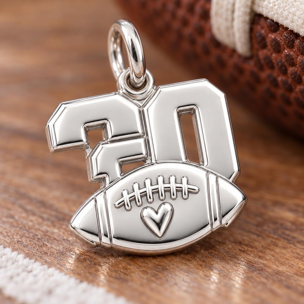 Game Day Heart Charm Bracelet – Personalized Football Mom Gift – macro detail of the charm