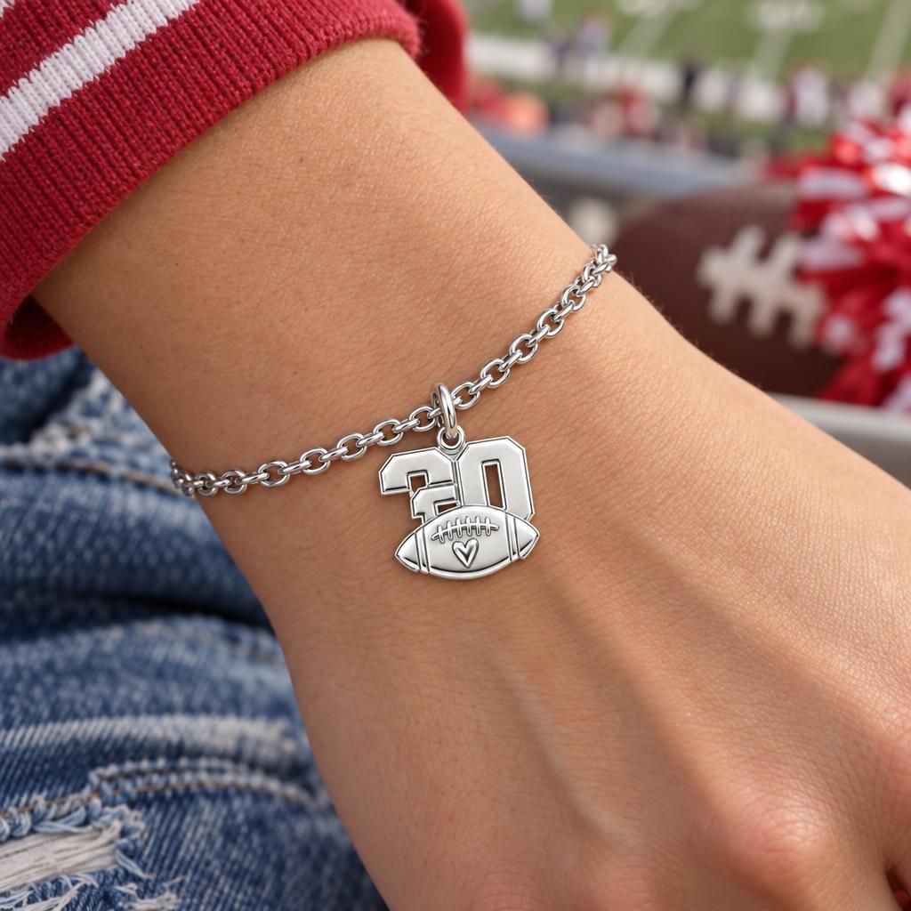 Game Day Heart Football Charm Bracelet Set – worn / in use