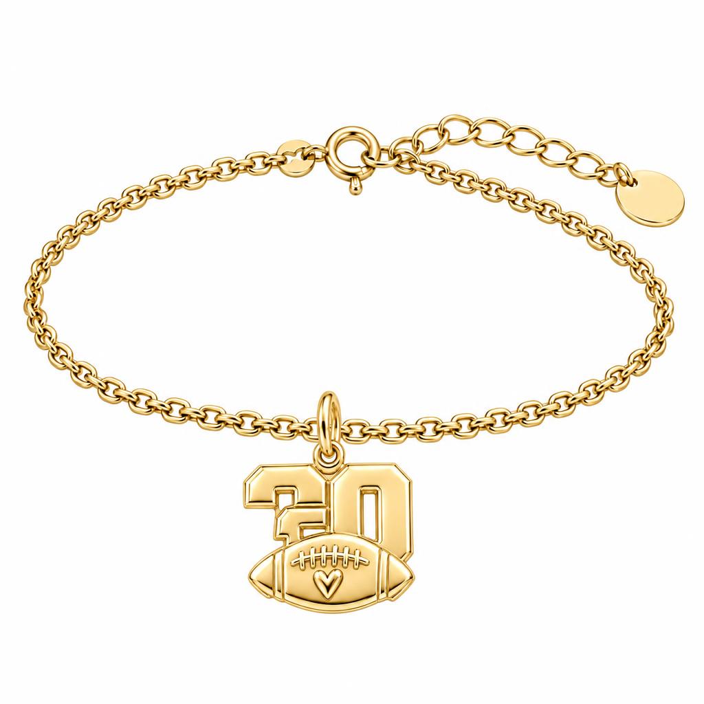 Game Day Heart Football Charm Bracelet Set – 18K gold, front view