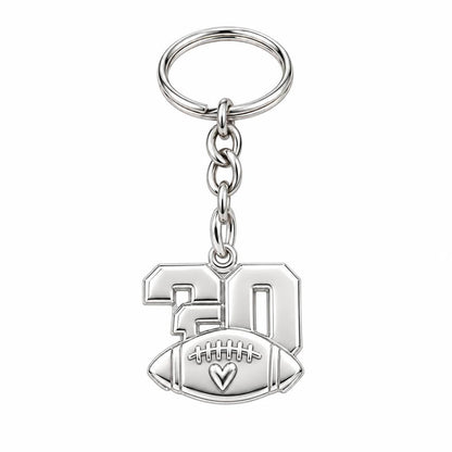 Game Day Heart Football Charm Keychain – silver, front view