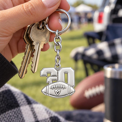 Game Day Heart Football Charm Keychain – worn / in use