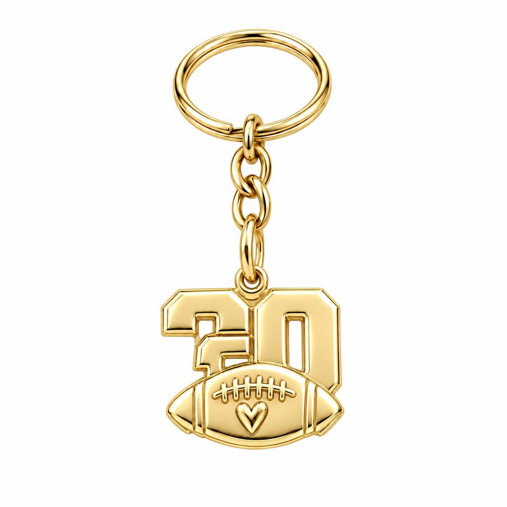 Game Day Heart Football Charm Keychain – 18K gold, front view