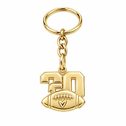 Game Day Heart Football Charm Keychain – 18K gold, front view