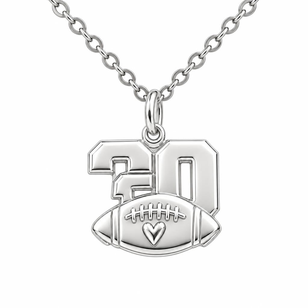 Game Day Heart Football Charm Necklace Set – silver, front view