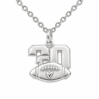 Game Day Heart Football Charm Necklace Set – silver, front view