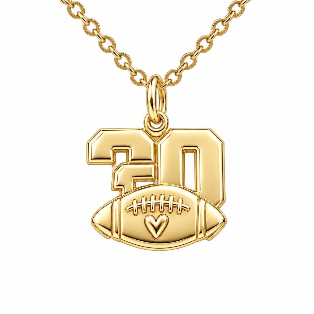 Game Day Heart Football Charm Necklace Set – 18K gold, front view