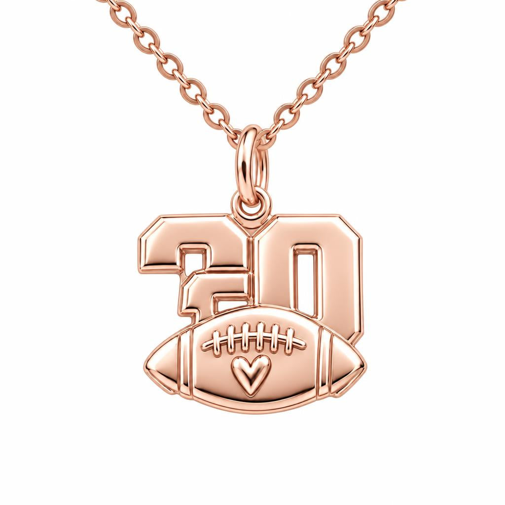 Game Day Heart Football Charm Necklace Set – rose gold, front view