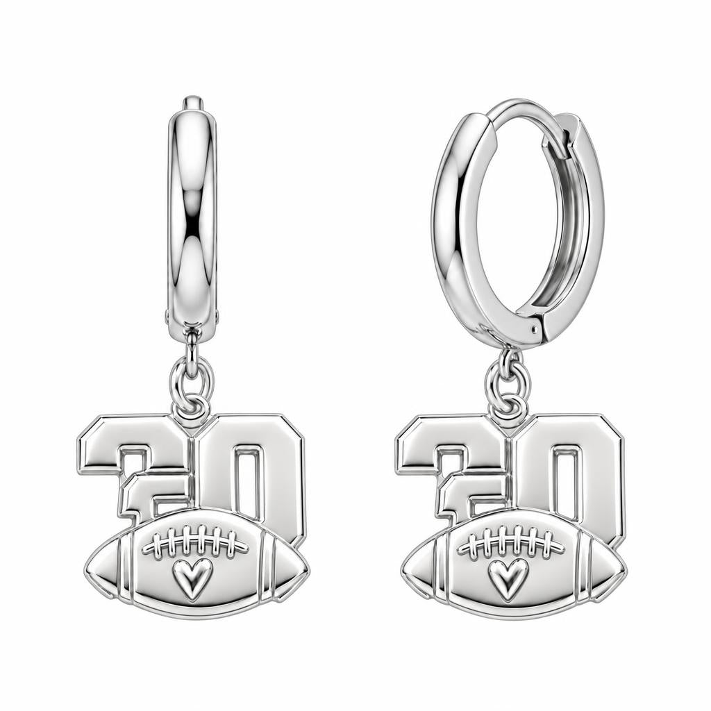 Game Day Heart Football Huggie Charm Earrings – silver, front view
