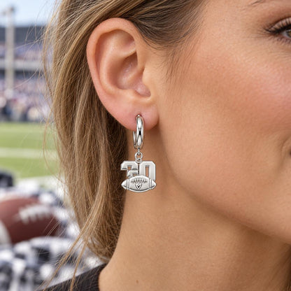 Game Day Heart Football Huggie Charm Earrings – worn / in use