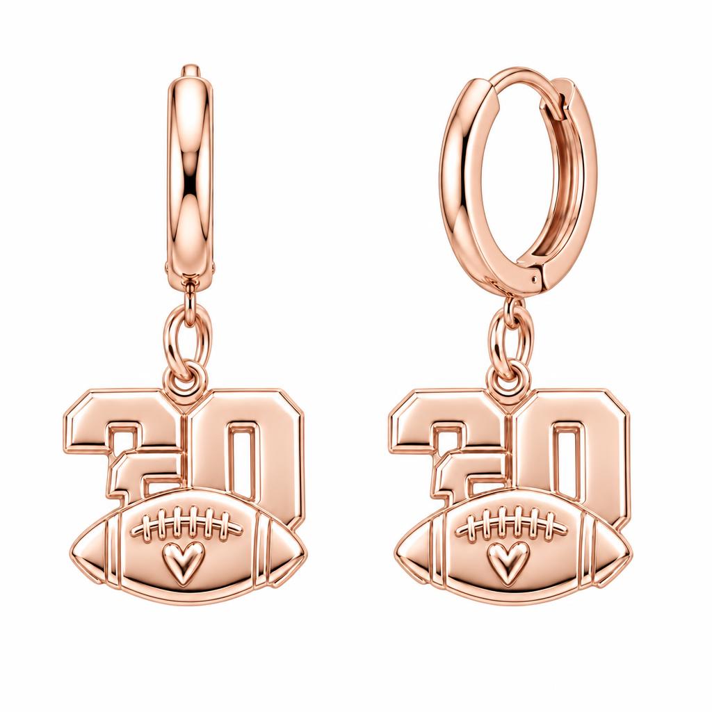 Game Day Heart Football Huggie Charm Earrings – rose gold, front view
