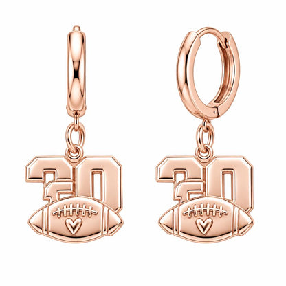 Game Day Heart Football Huggie Charm Earrings – rose gold, front view