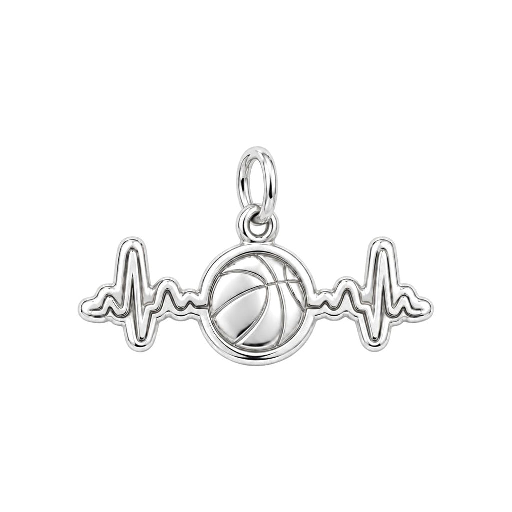 Game Day Heartbeat Charm Bracelet – Personalized Basketball Gift – silver charm, front view
