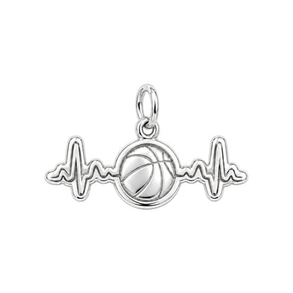 Game Day Heartbeat Charm Bracelet – Personalized Basketball Gift – silver charm, front view