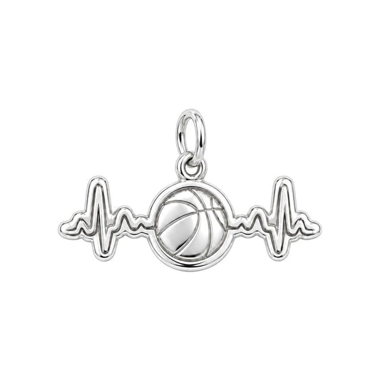 Game Day Heartbeat Charm Bracelet – Personalized Basketball Gift – silver charm, front view