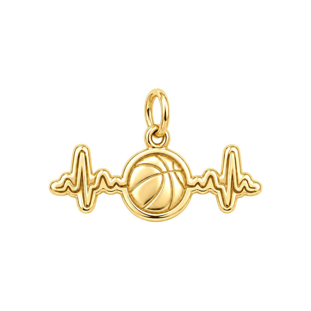 Game Day Heartbeat Charm Bracelet – Personalized Basketball Gift – 18K gold charm, front view