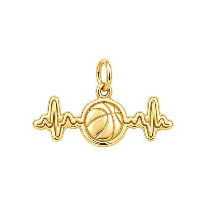 Game Day Heartbeat Charm Bracelet – Personalized Basketball Gift – 18K gold charm, front view