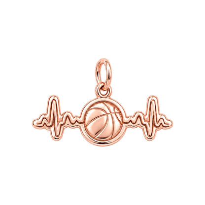 Game Day Heartbeat Charm Bracelet – Personalized Basketball Gift – rose gold charm, front view