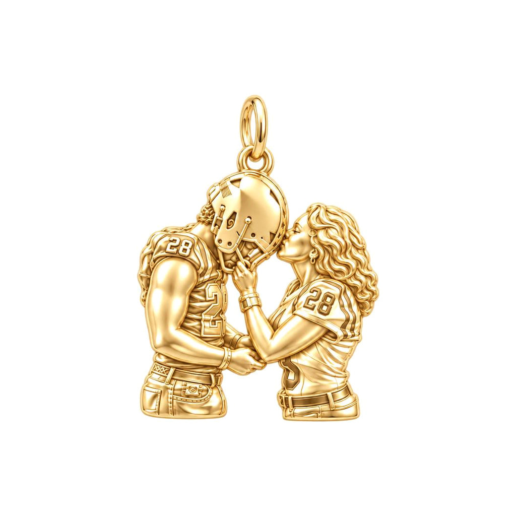 Game Day Kiss Charm Bracelet – Personalized Couple Gift – 18K gold charm, front view