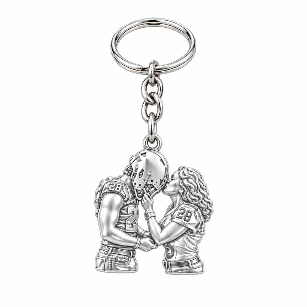 Game Day Kiss Charm Keychain – silver, front view